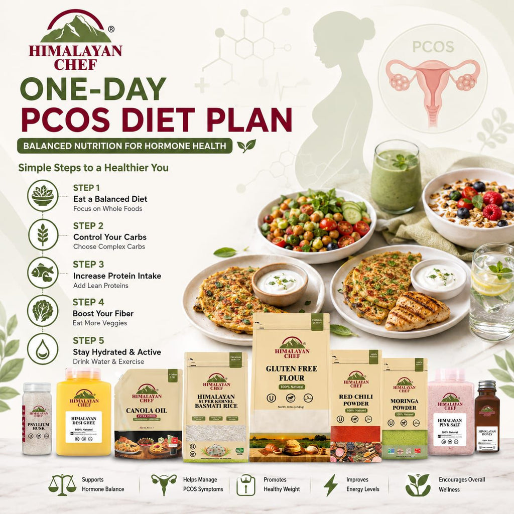 One-Day PCOS Diet Chart with Himalayan Chef Grocery Store Organic Products in Pakistan