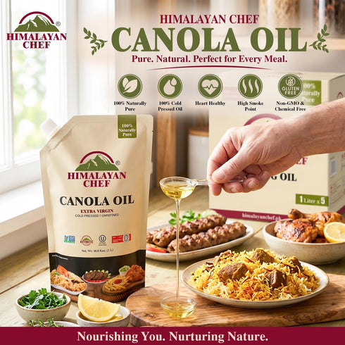 Gluten Free Canola Oil - 11 lbs (1x5 Ltr) | Unrefined Extra Virgin | Himalayan Chef