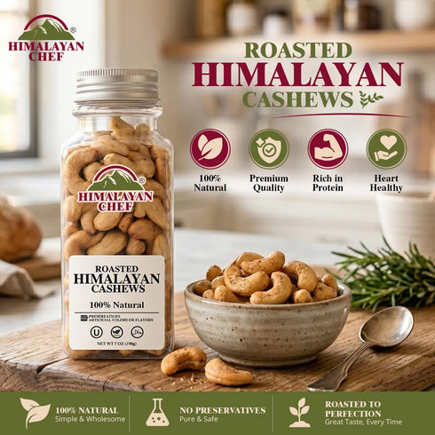 Cashew (Kaju) Roasted Square Plastic Jar - 0.43 lbs (198g) | Himalayan Chef