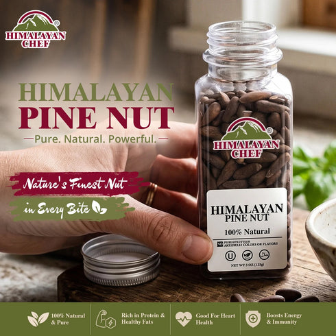 Chilghoza (Pine Nuts) with Shell Square Plastic Jar - 0.3 lbs (150g) | Himalayan Chef