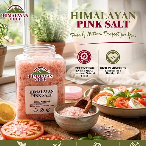 Gluten Free Pink Salt Coarse Large Plastic Jar - 5 lbs (2268g) | Himalayan Chef