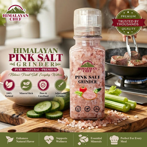 Gluten Free Pink Salt Square Glass Grinder - 368g | Himalayan Chef