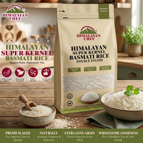 Gluten Free Super Kernel Basmati Rice Old - Double Polish - 10 lbs (4500g) | Himalayan Chef