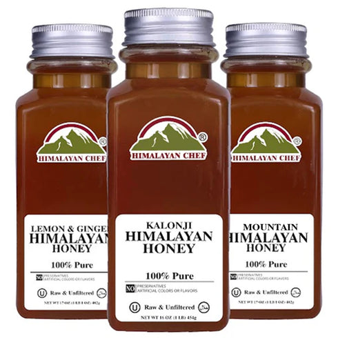 Himalayan Chef Honey + Lemon & Ginger + Kalonji Honey - 3 lbs (1440g) - Pack of 3