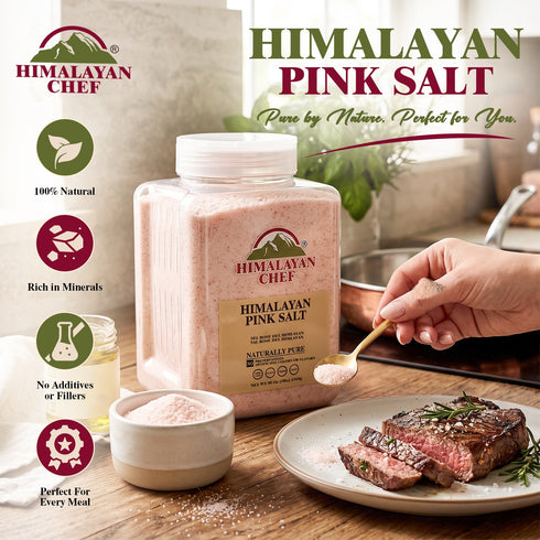 Gluten Free Pink Salt Fine Large Plastic Jar - 5 lbs (2268g) | Himalayan Chef