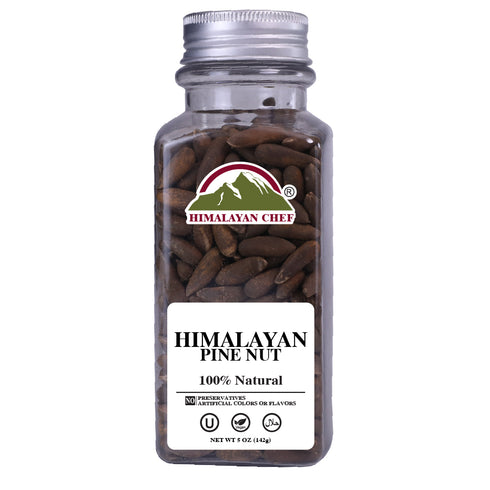 Chilghoza (Pine Nuts) with Shell Square Plastic Jar - 0.3 lbs (150g) | Himalayan Chef