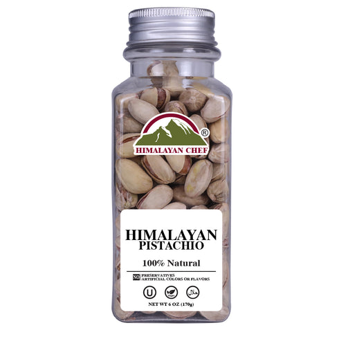 Pistachio Roasted (Pista) with Shell Square Plastics Jar - 0.37 lbs (170g) | Himalayan Chef